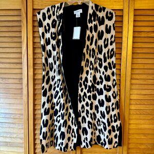 Carmen Marc Valvo Animal Print Cardigan Vest